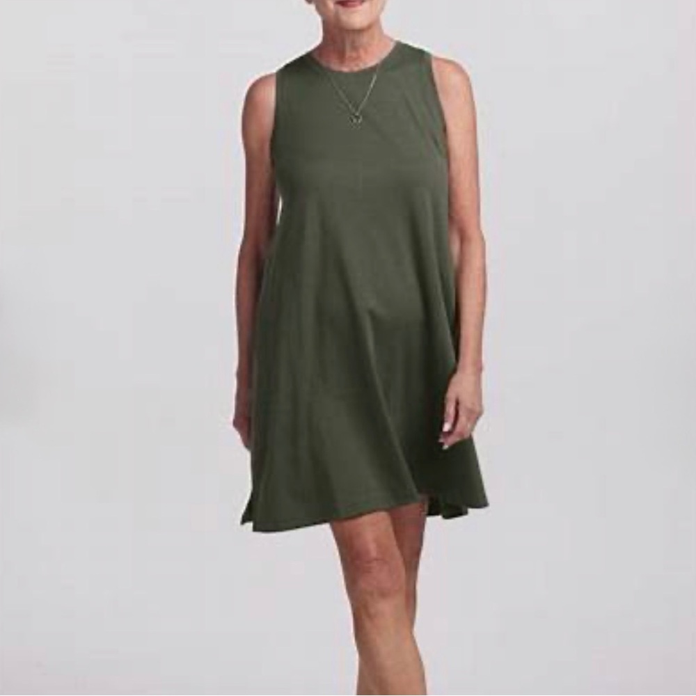 WoolX Clara Merino Sleeveless Olive Green Mini Dress, XS
